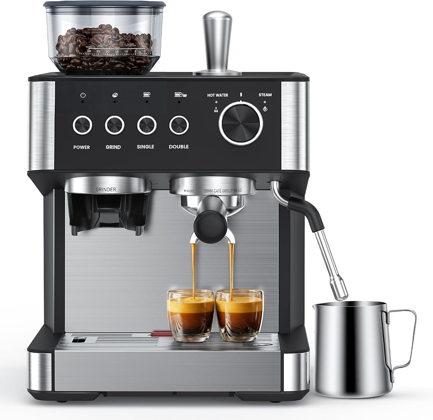 COWSAR Espresso Kaffee Maschine, mit Mahlwerk und manuellem Milchaufschäumer, 15 Bar Drucksystem, schnell aufheizende espresso machine, geeignet für Cafés, Restaurants, Wohnungen und Büros