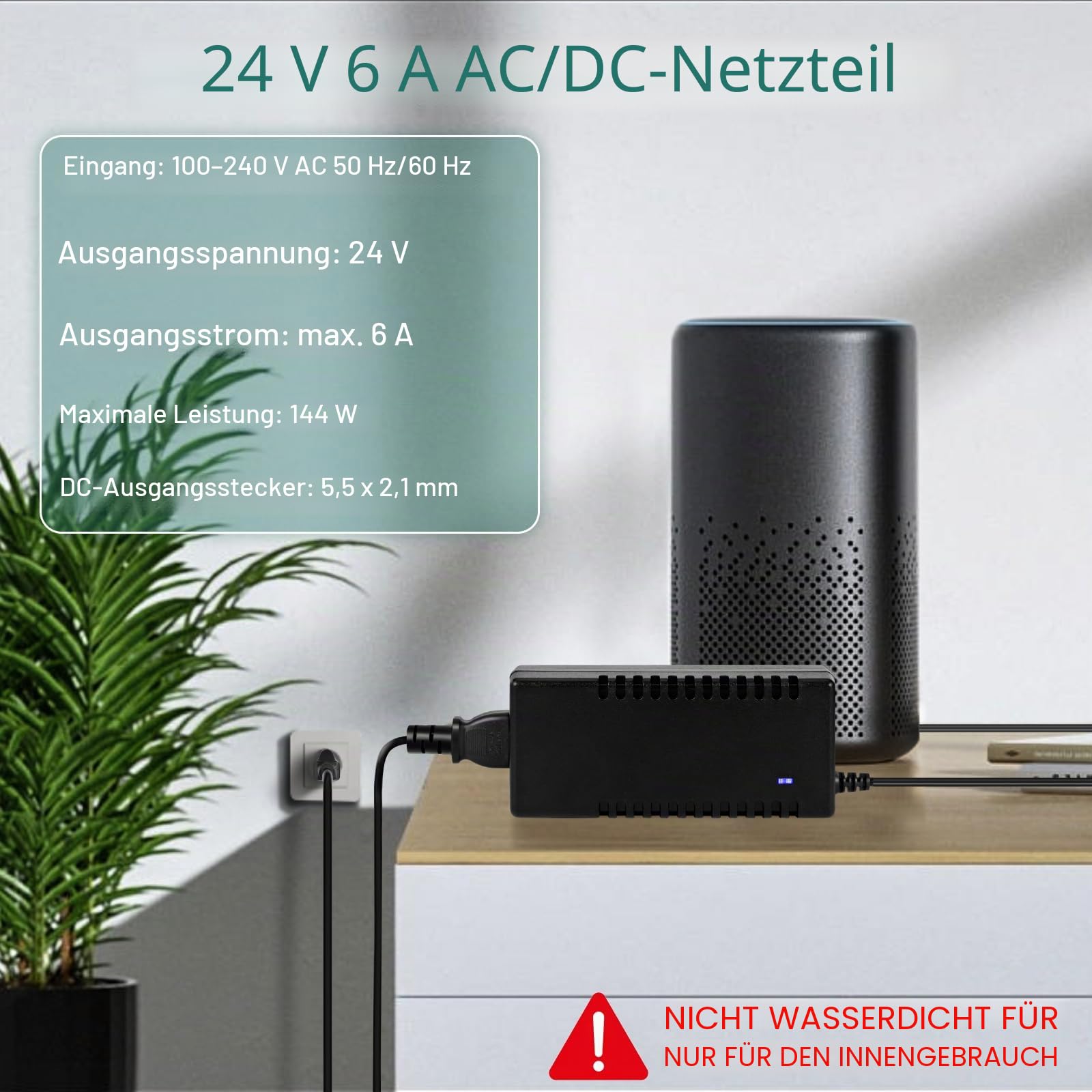 24V 6A Netzteil Adapter, Universal netzteil AC 100-240V bis DC 24 Volt 6 Amp Stromversorgung für LED Streifen, TVs DVD LCD Monitor Funkgerät Kamera - Euro Stecker 5,5 * 2,5/2,1mm