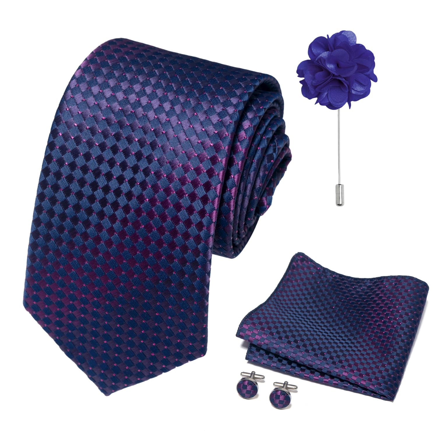 joy alice 70 Colors Ties Set Men Mixed Color Necktie Handkerchief Cufflinks Brooch 3.15 Formal
