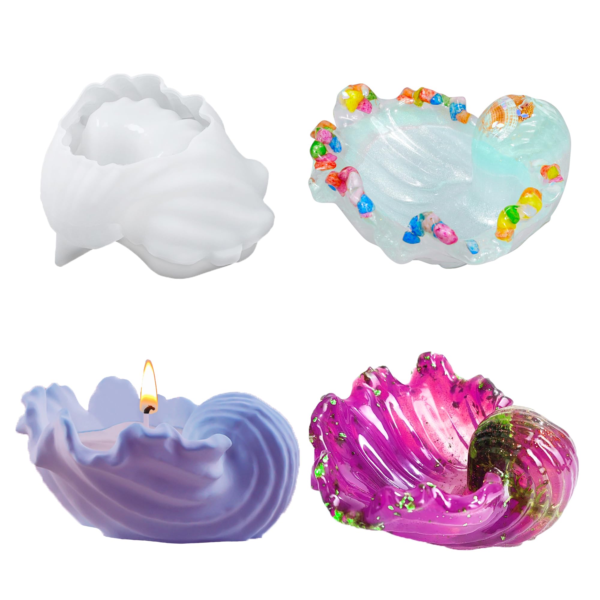 ATYUSVIC Shell Resin Bowl Mold,3D Sea Wave Resin Candle Holder Silicone Molds for Epoxy,Plaster,Cement,Suitable for Making Candy/Jewelry Storage