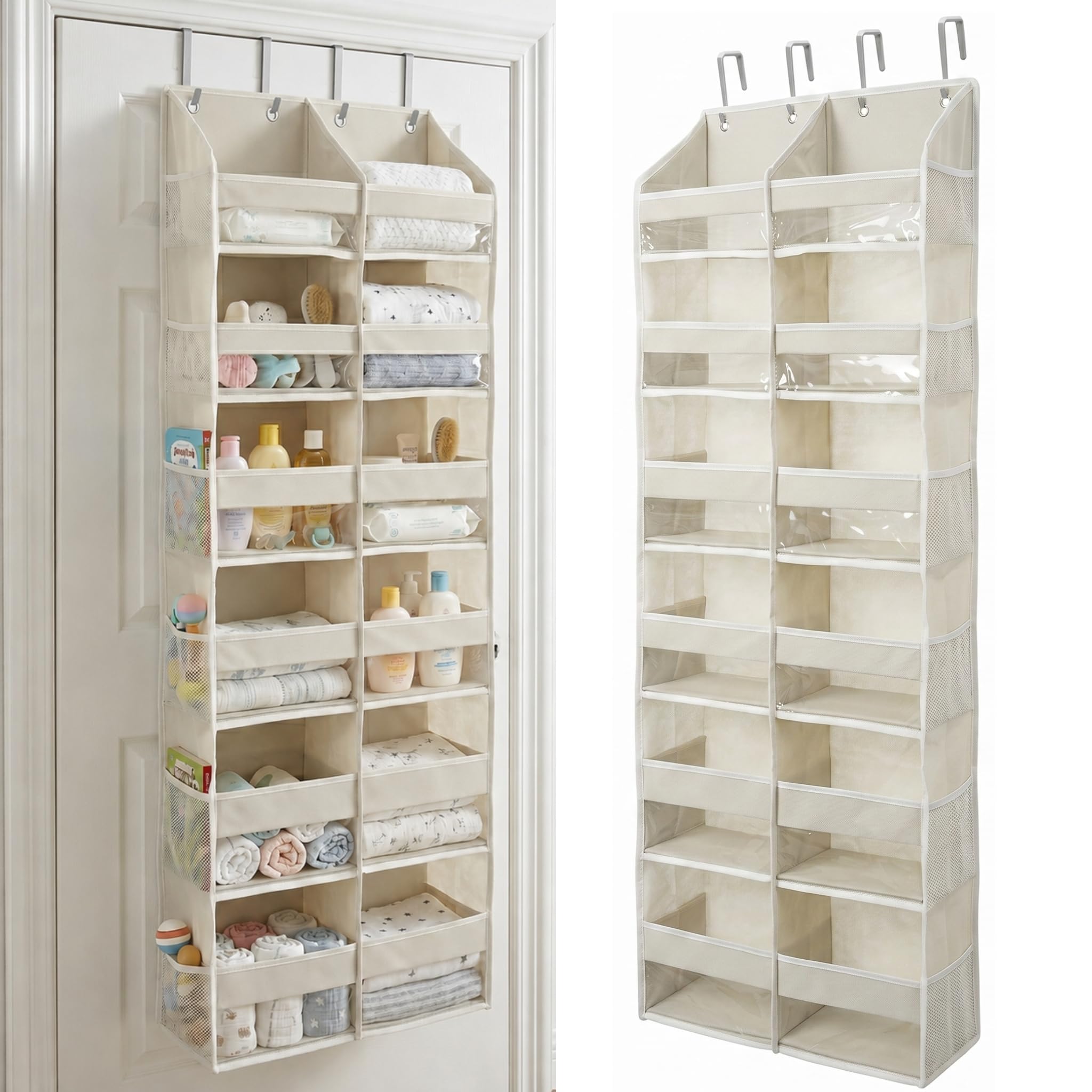 HOMELUX THEORY Over the Door Organizer, 6-Tier XL, 100D Fabric, Ivory