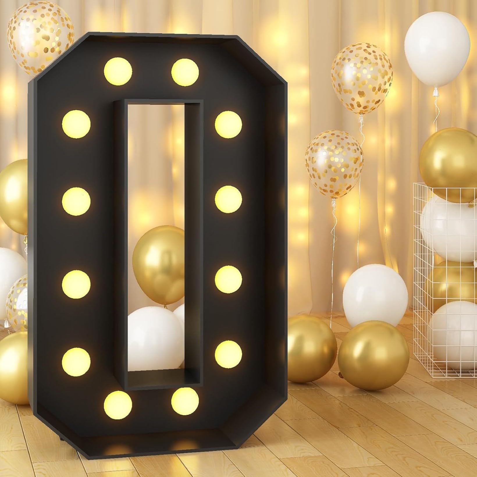 Ttiiloe Number 0 70Cm/2.3Ft Black Frame Light Up Marquee Light Up Numbers, Mosaic Giant Marquee Led Light, Anniversary Party Decorations, Birthday Wedding Diy Decor