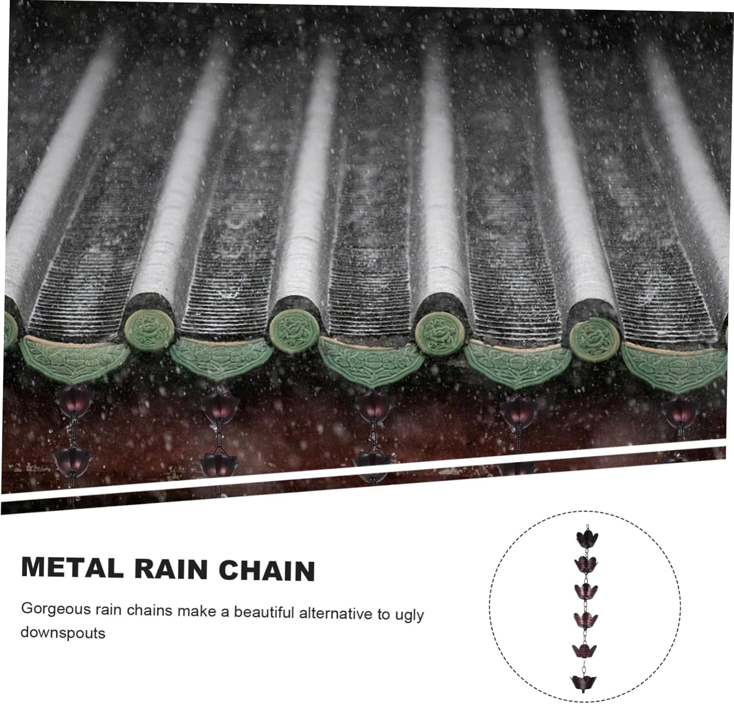 LIOOBO 属製花瓣型雨樋用装飾雨链 軽量冬季排水チェーン 雨水を美しく集め静かな 用