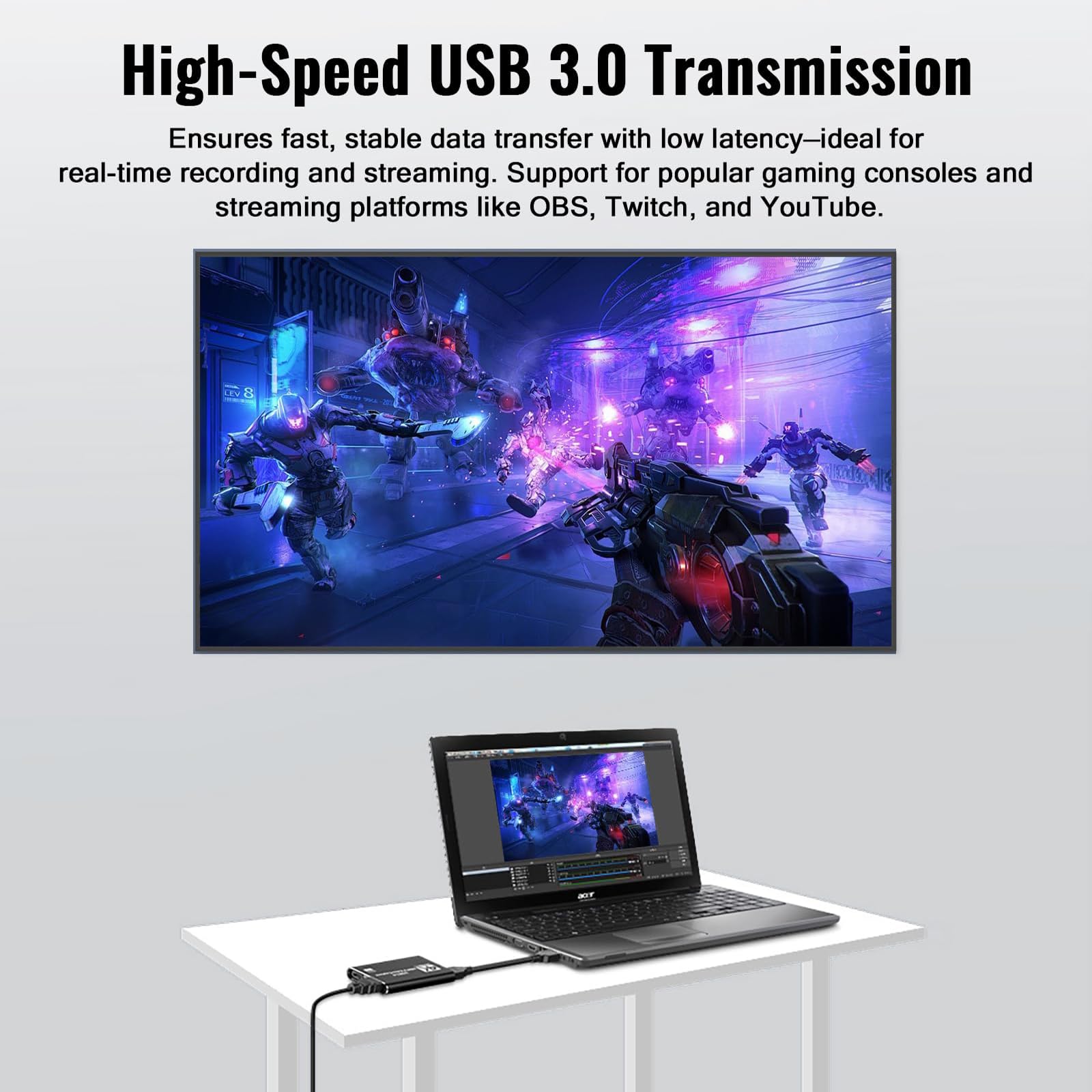 HDMI Video Capture Card 1080P 60FPS, USB 3.0 Game Capture Device, Compact & Portable for Streaming, Gaming, and Meetings, Compatible with Switch/PS4/PS5/PC/Laptop/OBS, Black