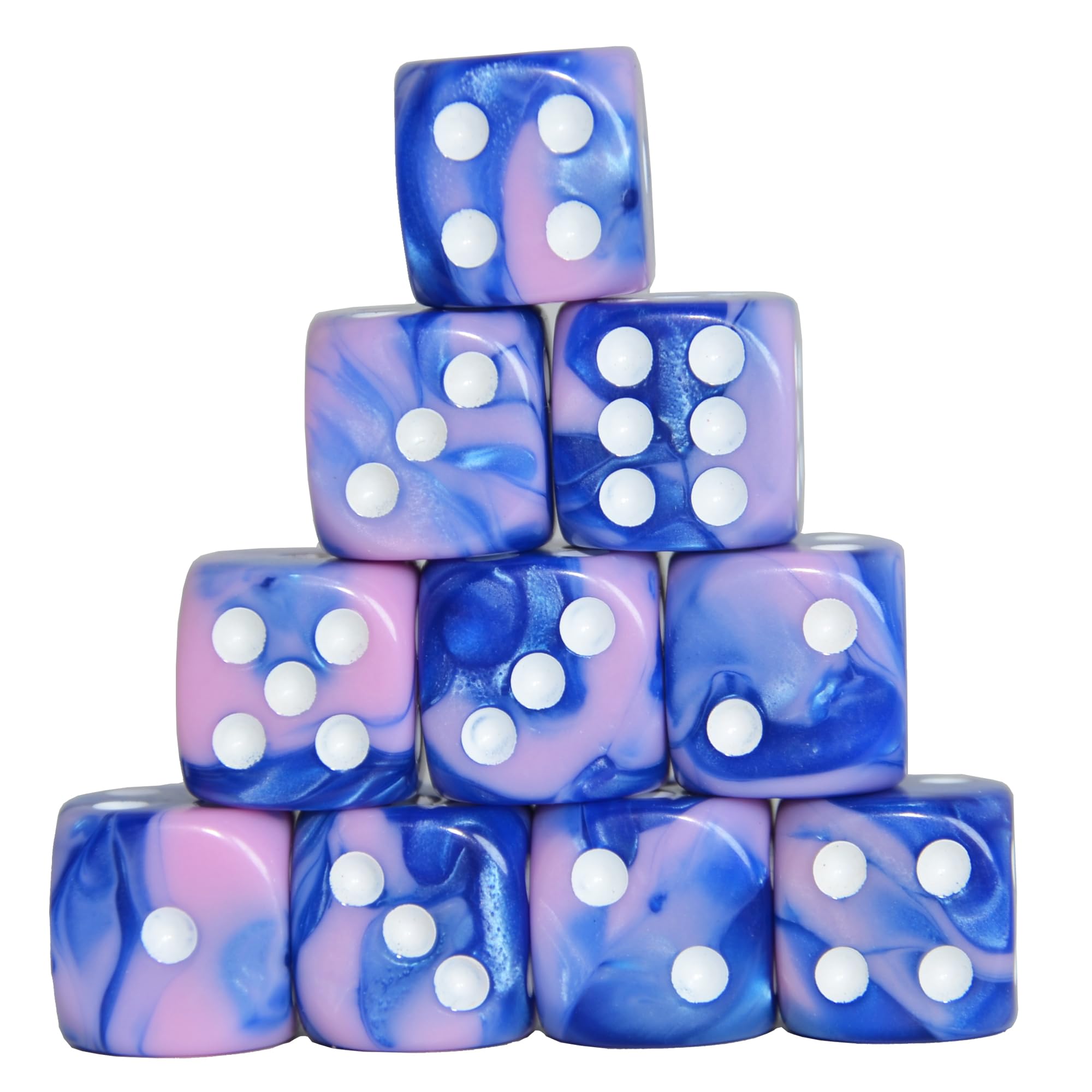 StarMall 10-Pack 16mm D6 Polyhedral Dice Set 6-sided Acrylic Die for RPG MTG DND Dice Table Board Games (Blue-Pink)
