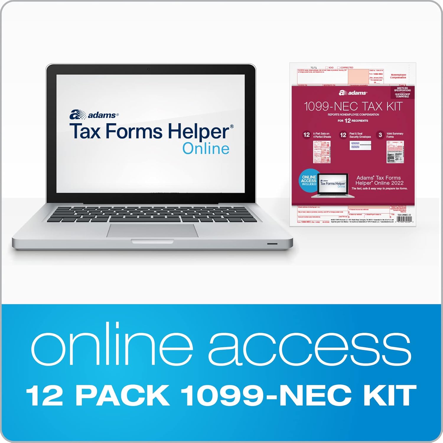 Adams 1099 NEC Forms 2022, Tax Kit for 12 Recipients, 5 Part Laser 1099 Forms, 3 1096, Self Seal Envelopes & Tax Forms Helper Online (TXA125NEC-22) : Office Products