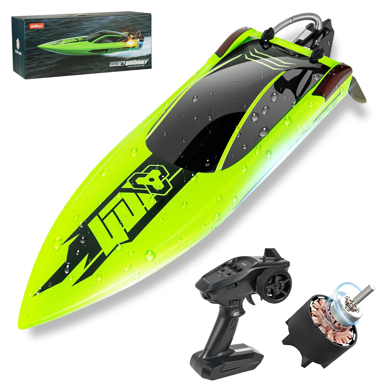 Ulifance UDI018 RC Boot Brushless für Pools und Seen, Groß Ferngesteuertes Boot Grün