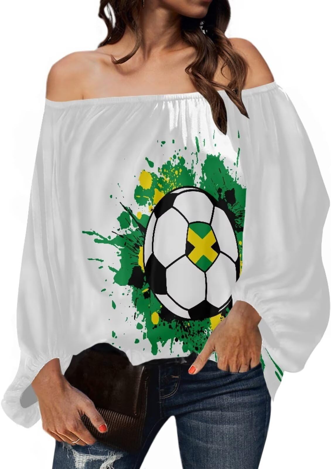 Jamaica Flag Clothing Jamaican Clothes Womens Tops Plus Size Off The Shoulder Tops s-4xl