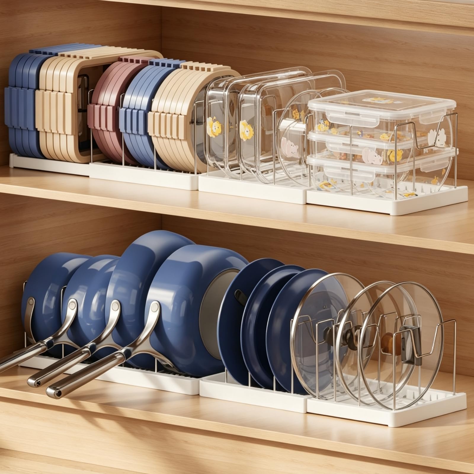 Magheo 2 Stück Topfdeckelhalter, Erweiterbar Deckelhalter mit 12 Verstellbaren Trennwänden, Topfdeckel und Pfannen Organizer,80CM Küchen Schrank Deckel Organizer Kitchen Pot Lid Storage Rack (Weiß)