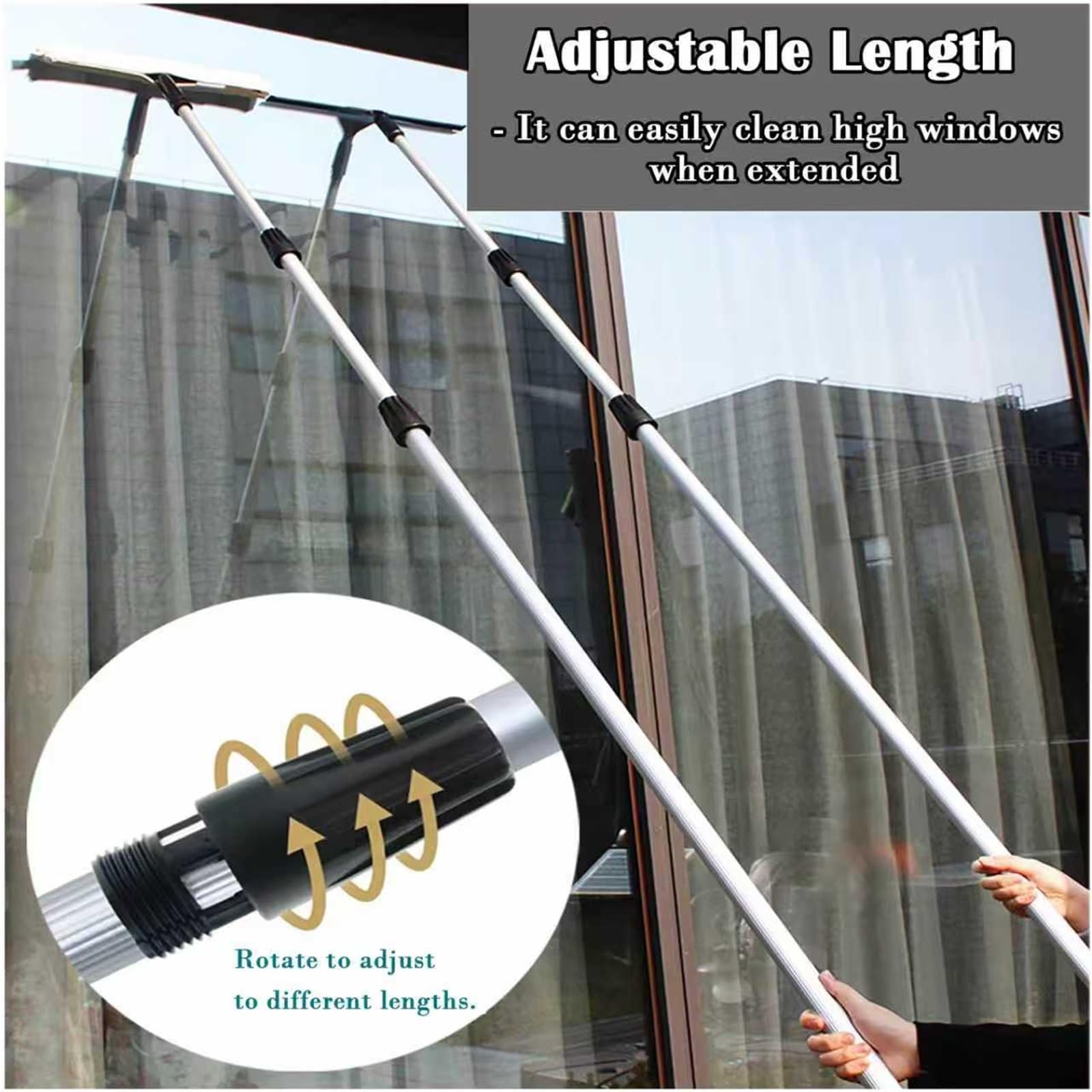 Limpia Cristales Mango Extensible para Vidrios con Escobilla, Pértiga Extensible De 6, 7, 8, 9 Y 10 M, Herramienta para Oficinas/Limpieza De Paredes De(L 10m/33ft)