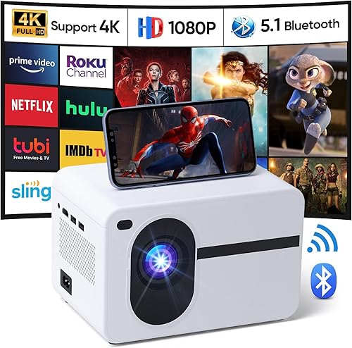Proyector con Wifi y Bluetooth, CoolEeve 1080P 12000 lúmenes, portátil, video de película, mini proyector para interiores y exteriores, proyector de