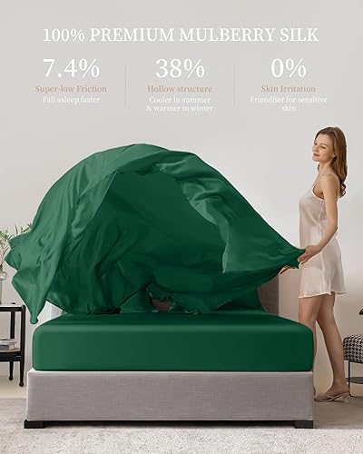 Miniatura 3 de THXSILK - Juego de sábanas de seda 4 piezas, 19 Momme, sábanas de seda de lujo, ultra suaves, duraderas, 100 % seda de morera de grado superior,