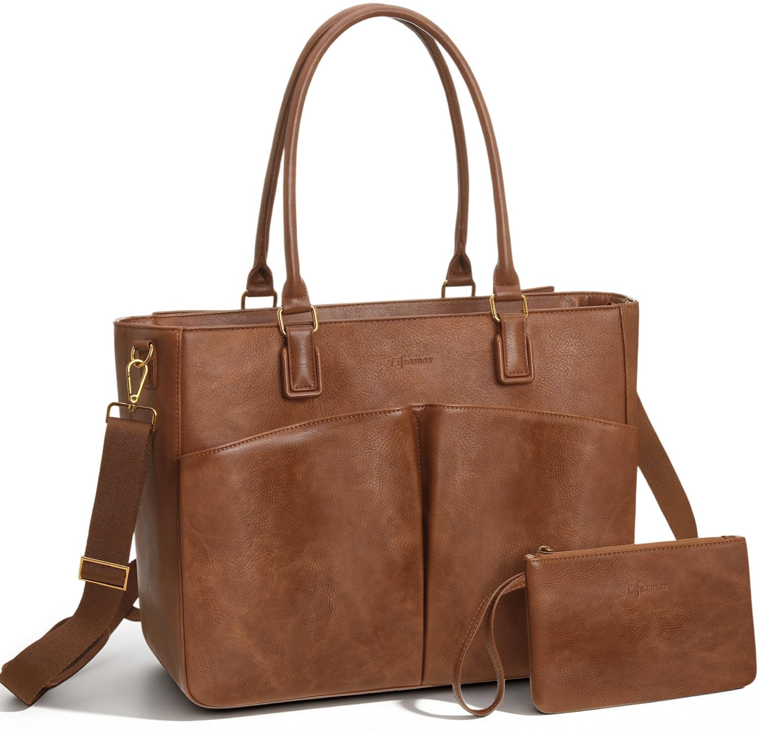Laptop Tote Bag for Women, Leather Work Tote with Padded Laptop Compartment, Cup Holder, Office Computer Briefcase
