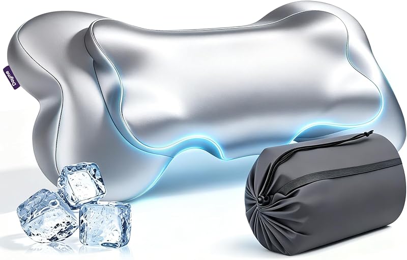 Almohada de viaje de espuma viscoelástica refrescante Dayme - Compresible, gris | Almohada de camping para dormir en avión, que proporciona apoyo para el cuello y la parte baja de la espalda, ideal para mochileros, senderismo, avión y auto