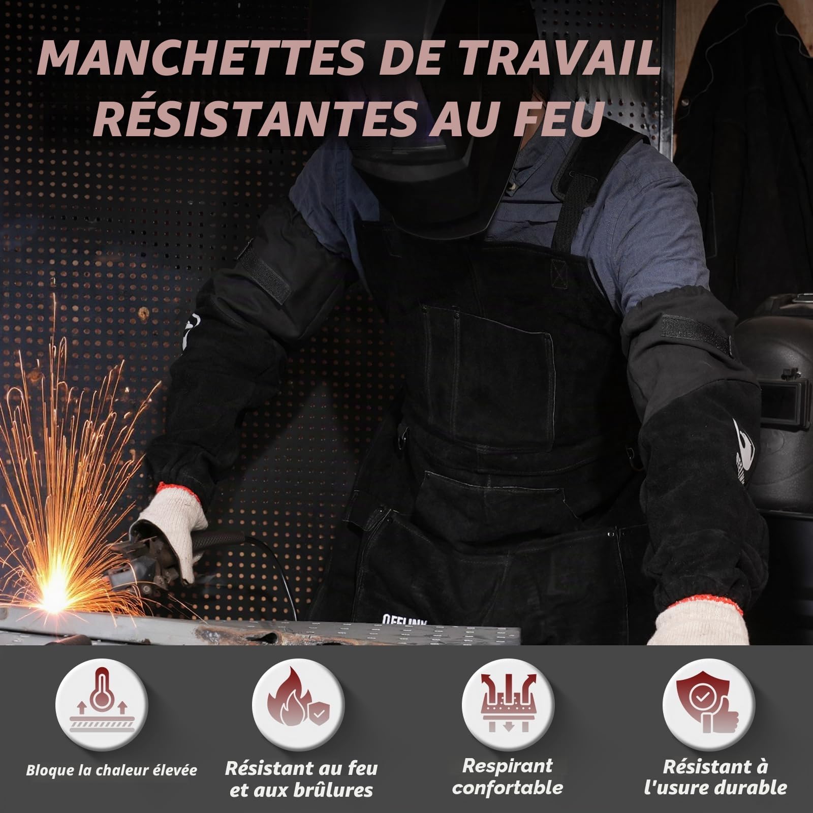 QeeLink Manchette de Soudeur en Cuir pour Homme et Femme – Protection des Bras Résistante à la Chaleur et aux Flammes avec Coutures en Kevlar et Doublure en Coton