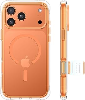 GUAGUA iPhone 17 Pro MagSafe対応 エアクッション ケース カメラコントロール 気囊 耐衝撃 滑り止め アイフォン 17 プロ スマホケース ストリップ 米軍MIL規格 軽量 うねうね 人気 韓国 ワイヤレス充電 透明 耐久性 落下保護 17プロ なみなみ カバー(オレンジ)
