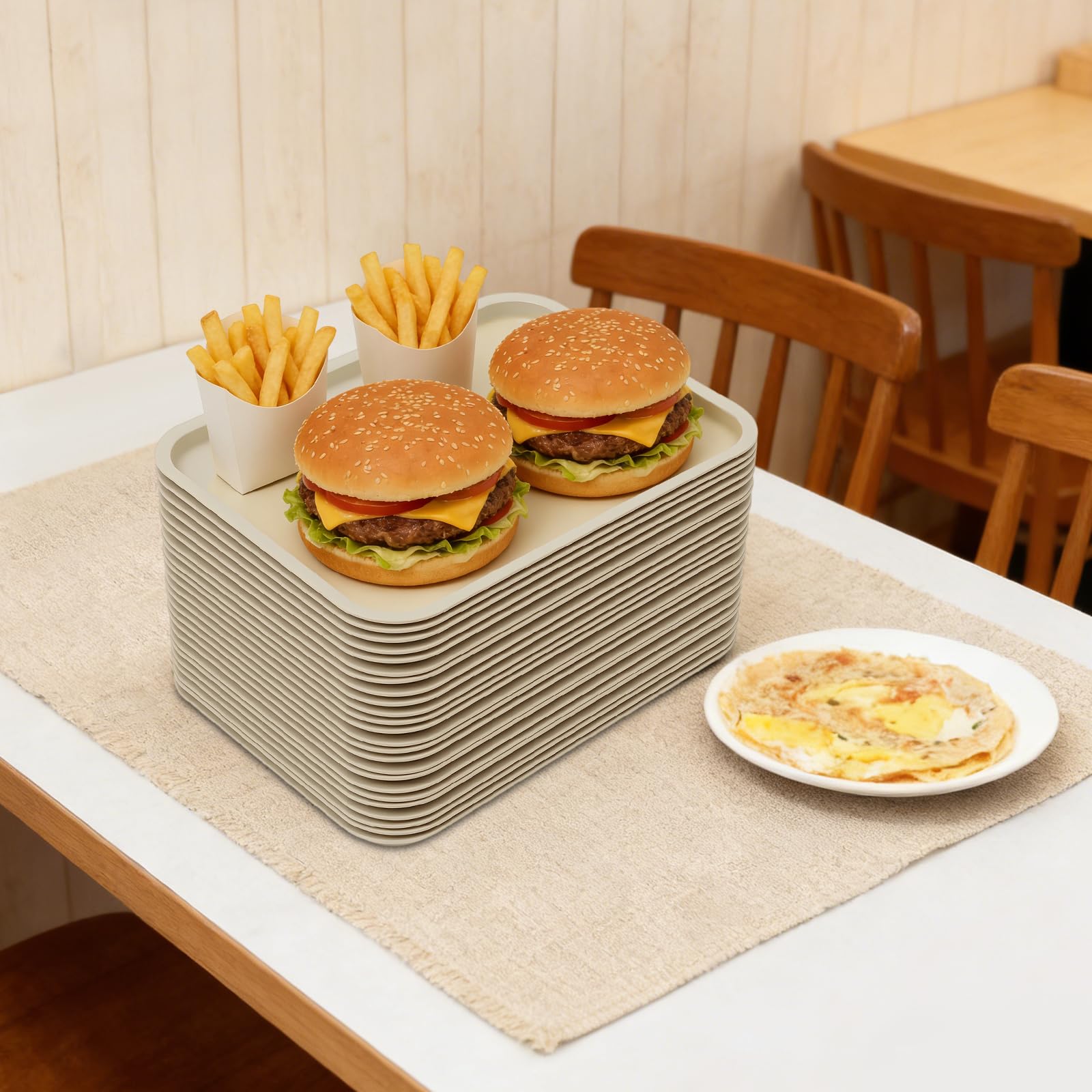Vassoi da portata, 24 pezzi, impilabili, per ristoranti, caffè e fast food, lavabili in lavastoviglie e adatti al microonde, materiale PP, bianco, rettangolari, 36 x 27 cm (cachi)