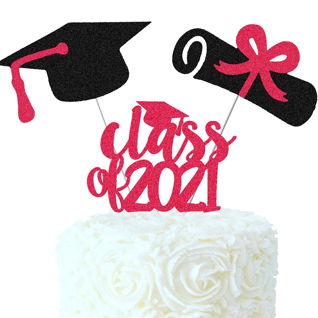 Buy HEETON Class of 2021 Cake Topper Red Glitter Graduation Party