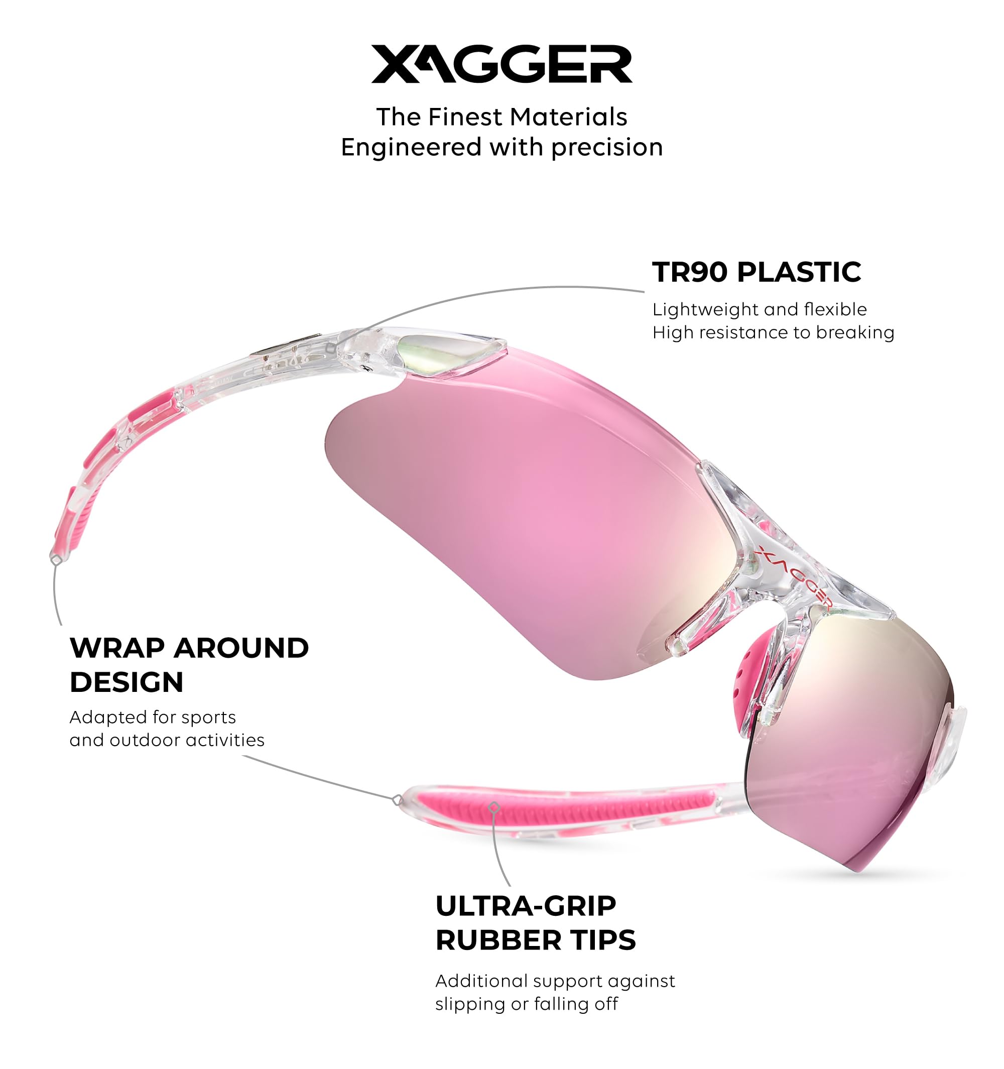 Polarisierte Sport-Sonnenbrille für Jungen und Mädchen, TR90-Rahmen, transparent | Spiegel rosa, Alter 8-14 Jahre, Wrap-Around-Form, Moderner Stil, Unisex, 100% UVA & UVB Schutz