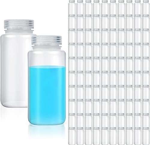 Hoolerry 48 unidades de botellas de muestra de plástico de 16 oz  500 ml de grado laboratorio, botellas de reactivo de polipropileno de boca ancha,