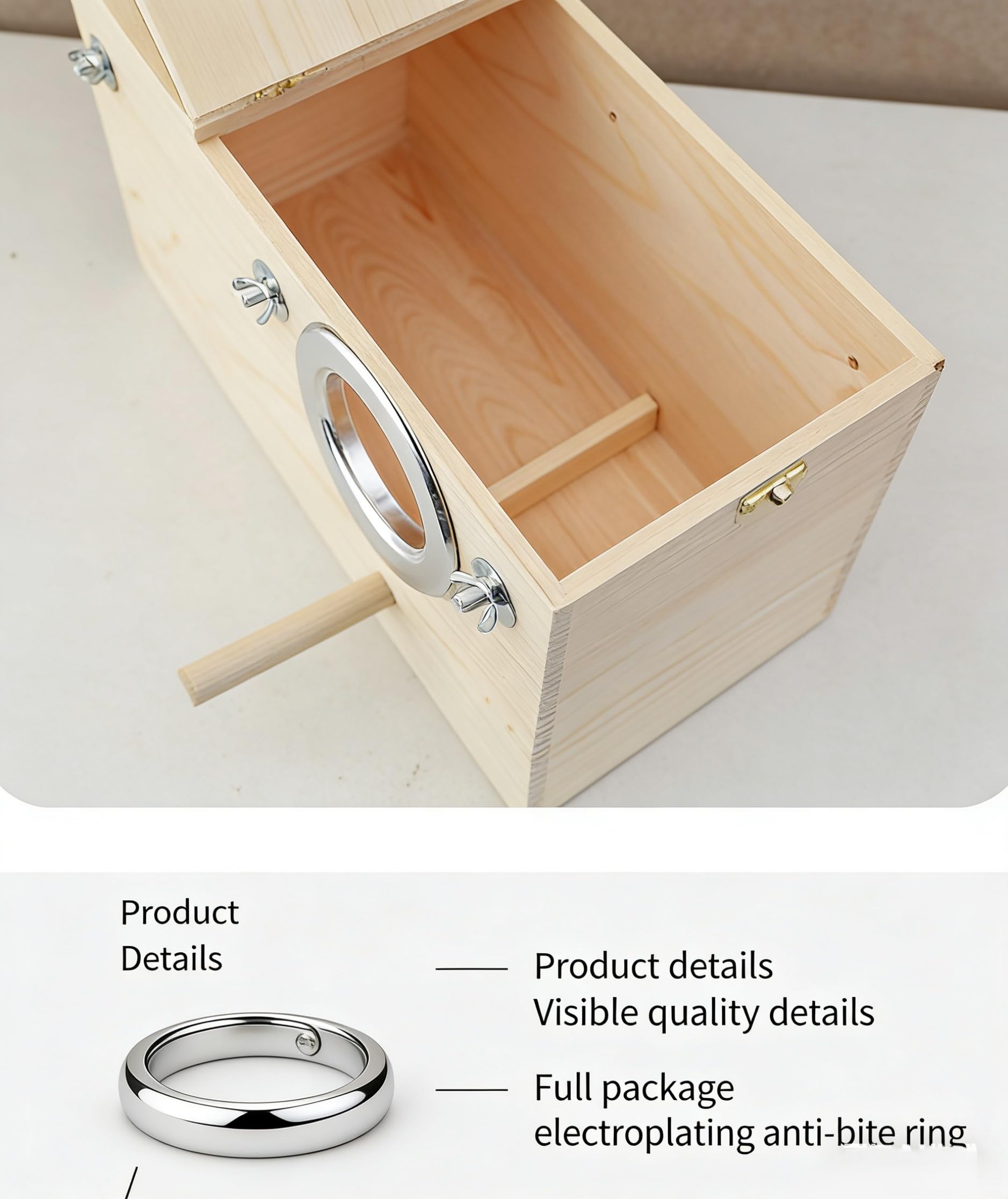 Casita Nido De Madera para Cría De Pájaros con Soporte para Percha, Casita Grande para Cría De Pájaros, Ideal para Pinzones, Cotorras, Cacatúas Y Agapornis. Right Opening