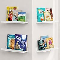 Vista 8 de Forbena Estante de repisa blanca para cuadros, estantes flotantes con borde para libros de dormitorio, estantes de esquina para guardería, estantes