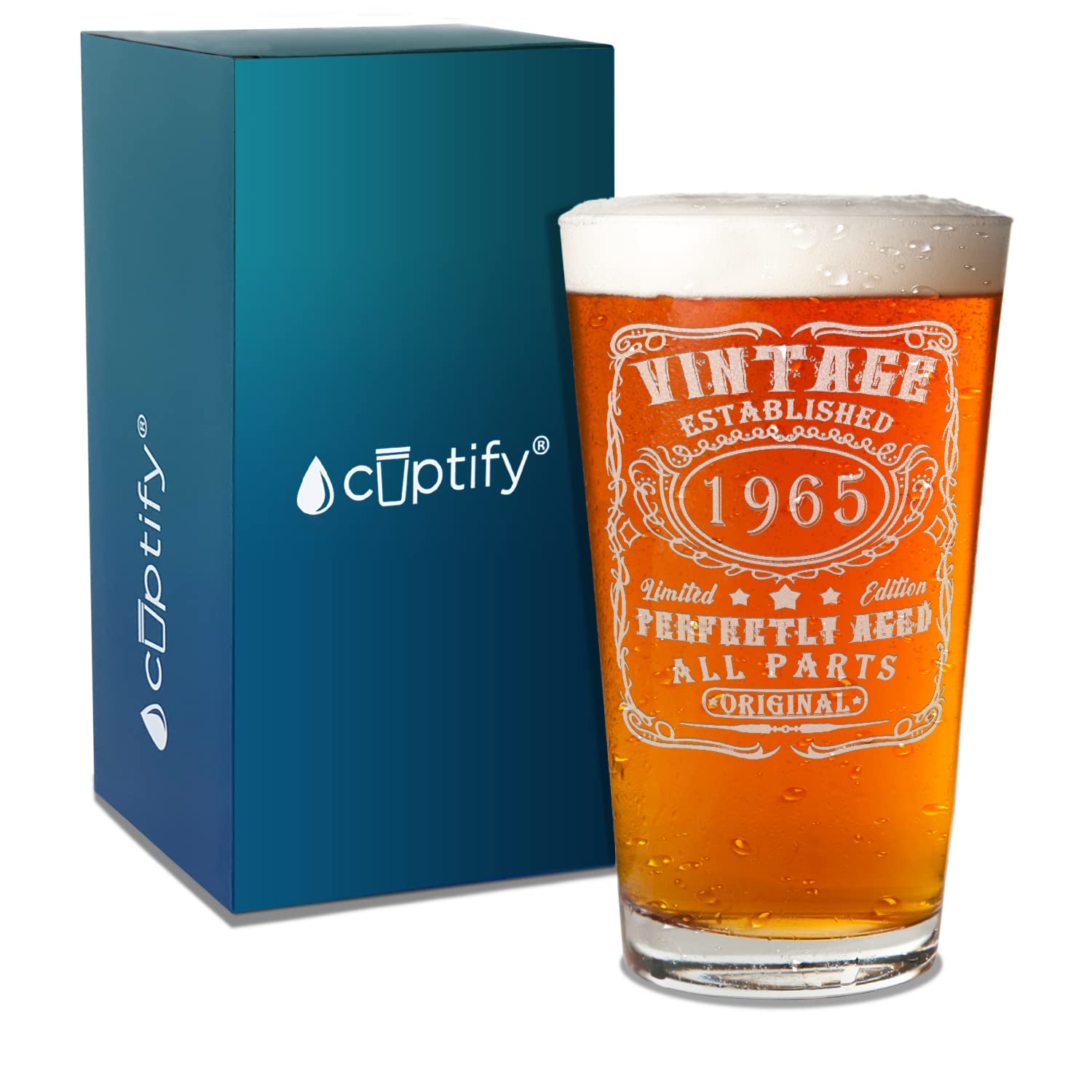 Cuptify 59th Birthday Gift Perfectly Aged 59 Years Old Established 1965 Vintage Etched 16 oz Beer Pint Drinking Glasses For Men