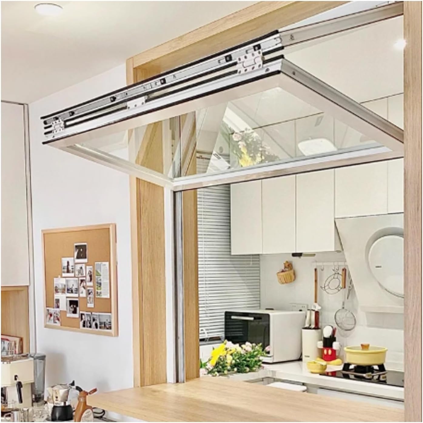 Concession Window for Food Truck, Heavy Household Farm House Windows, Aluminum Vertical Sliding Serving Manual Folding Window with Locking Handle | Flush Mount for Ventilation for Kitchen(White