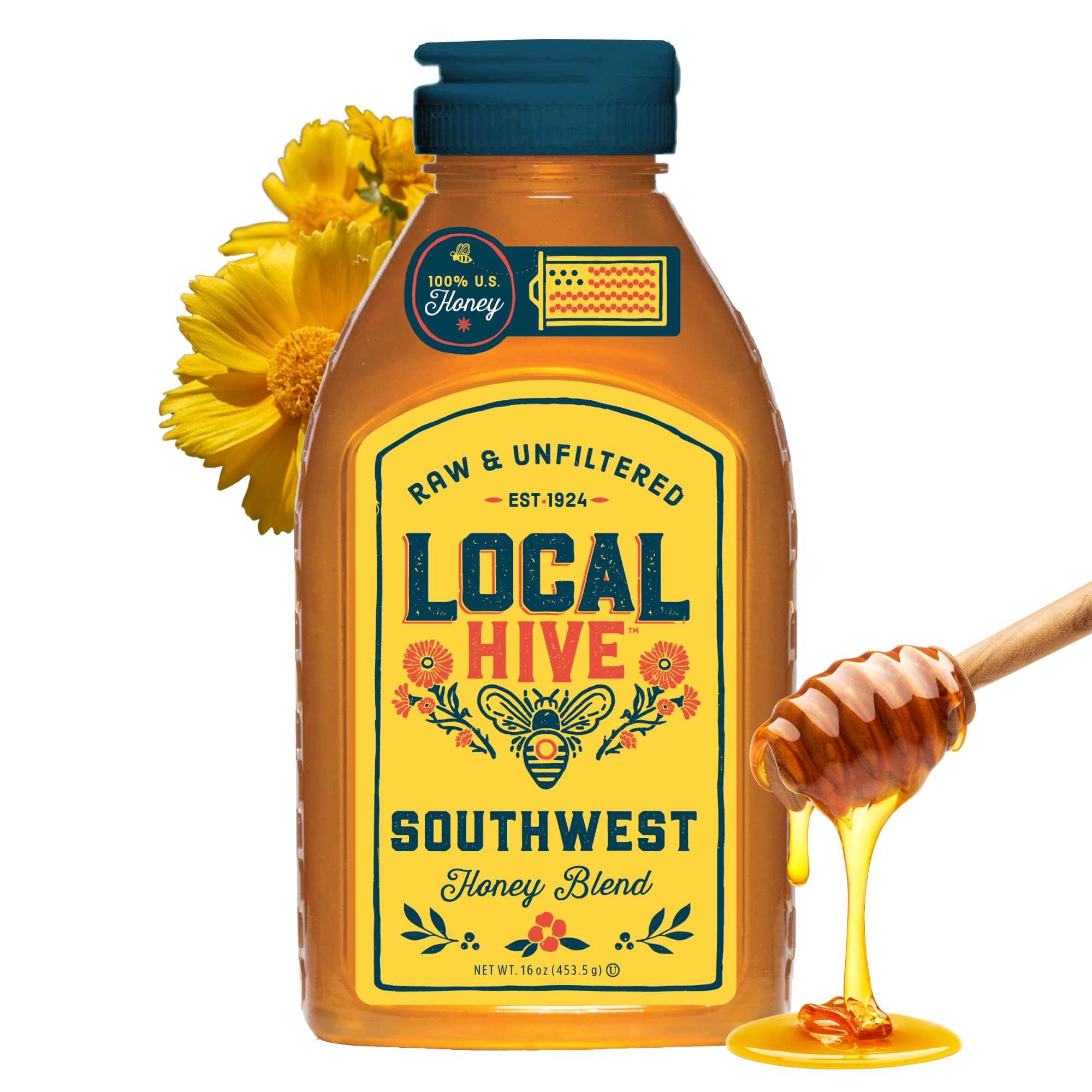 Local Hive Southwest Raw & Unfiltered – 16 oz | 100% Pure U.S. Honey | Natural Sweetener Sourced from American Bees & Beekeepers | Medium-Bodied Cedar Flavor | Ideal for Tea, Baking & Cooking