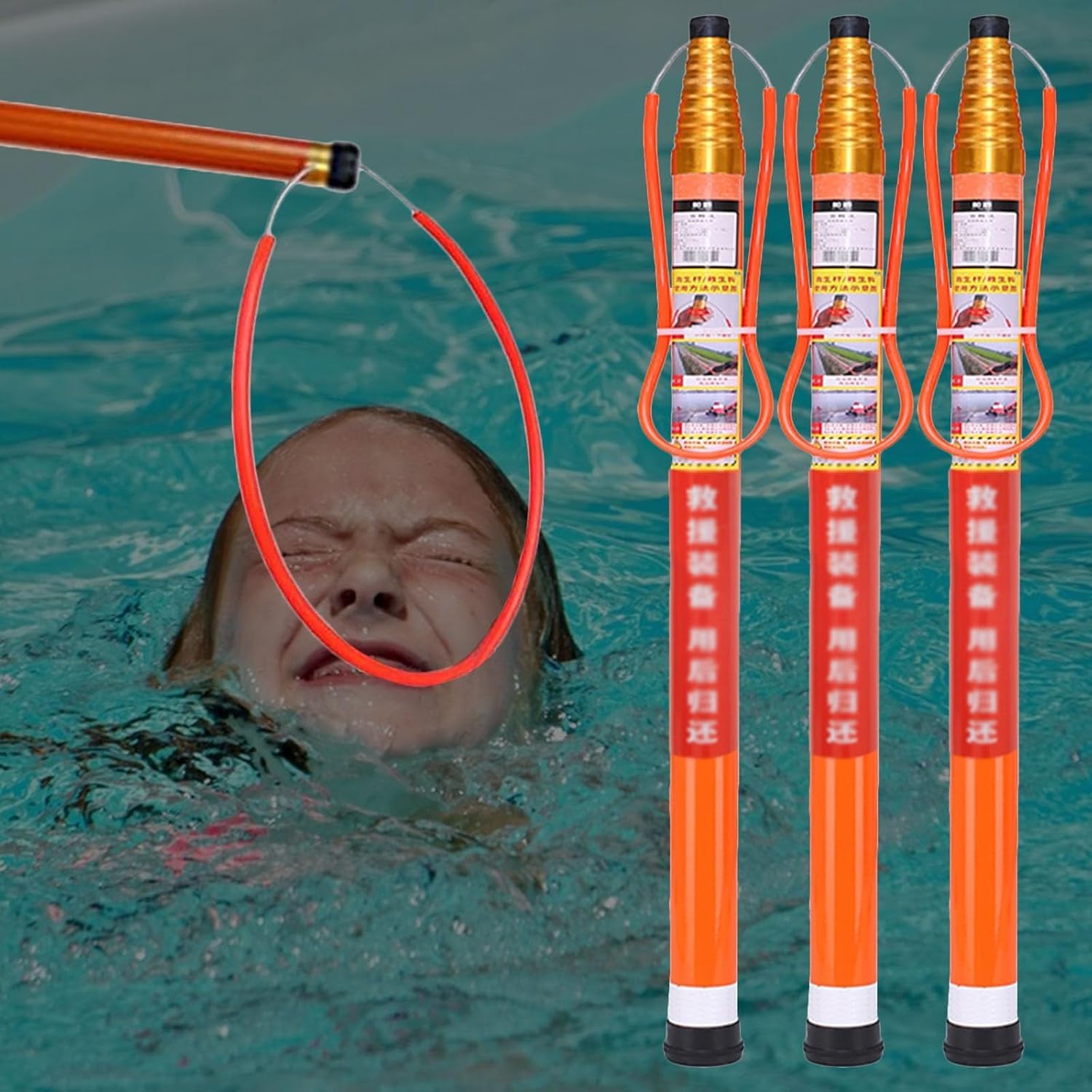 Échelle de Cordes d'évacuation Poteau de Sauvetage avec Crochet sécurité – Canne d'urgence for piscines et quais, Conception réglable(3 Pcs,6.5M/21.3FT)