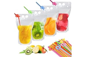 100PCS Drink Pouches with 100 Drink Straws