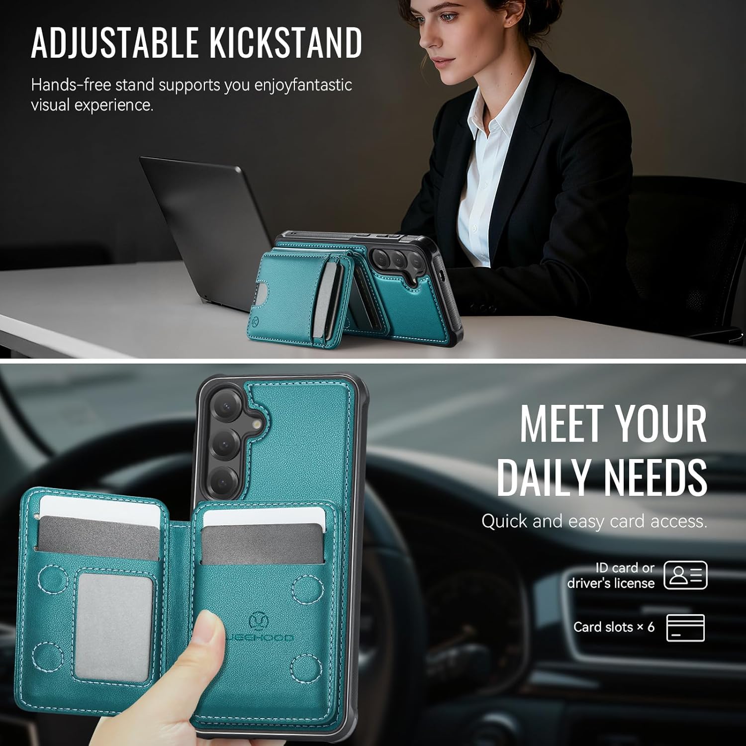 Wallet Case for Samsung Galaxy S26 Compatible with MagSafe for Men Women, 2 in 1 Detachable Magnetic Phone Case with Card Holder Kickstand RFID Blocking for Galaxy S26 (6.3 inch) (Green)