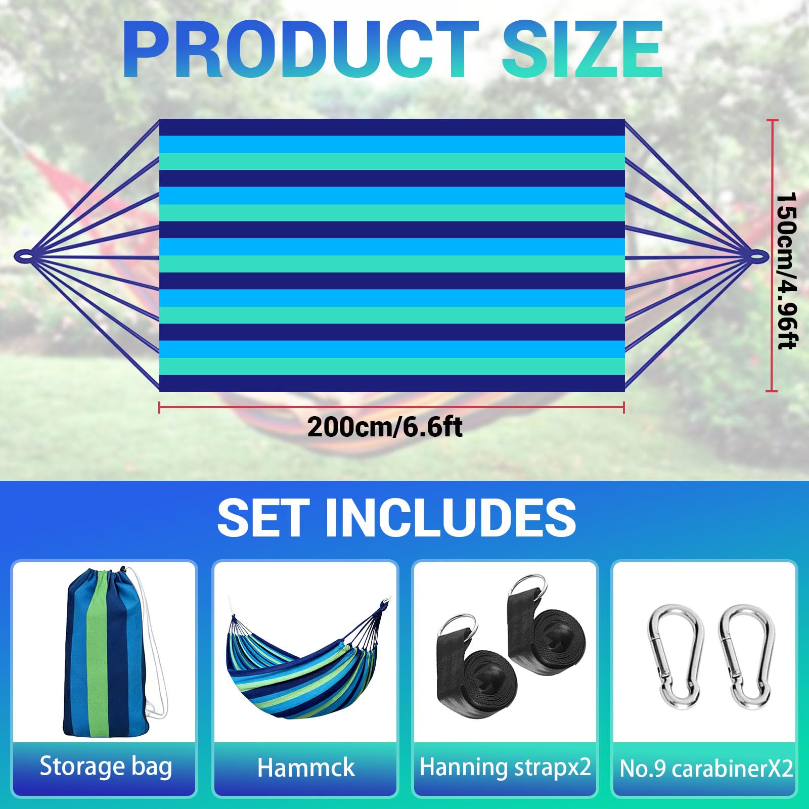Amaca da Campeggio Doppia 200x150cm 250kg con Cinghie in Nylon e Moschettoni