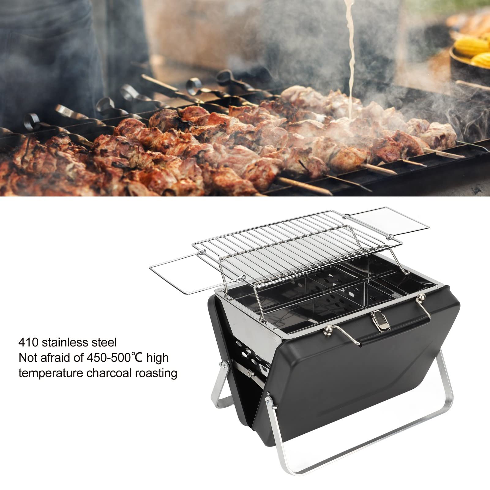 Yctze Przenośny Grill Węglowy - Składany Notatnik Kemping, Gotowanie, Pikniki na Podwórku - Odporny na Wysokie Temperatury, Nieprzywierający, w Użyciu i Odporny Grillowanie Wygodne Przygody (BLACK)