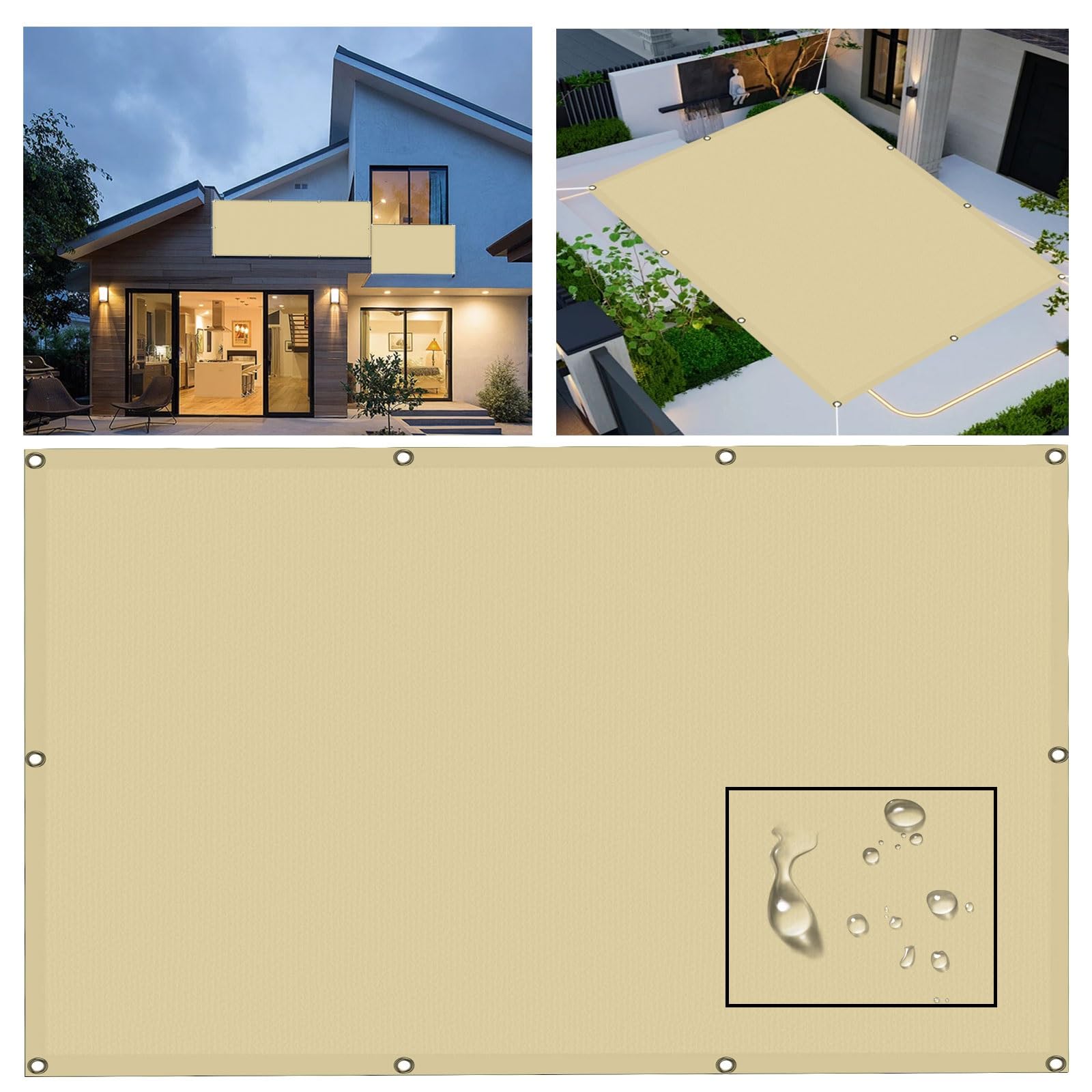Voile d'ombrage rectangulaire pour terrasse et camping bâche crème 1.8x5