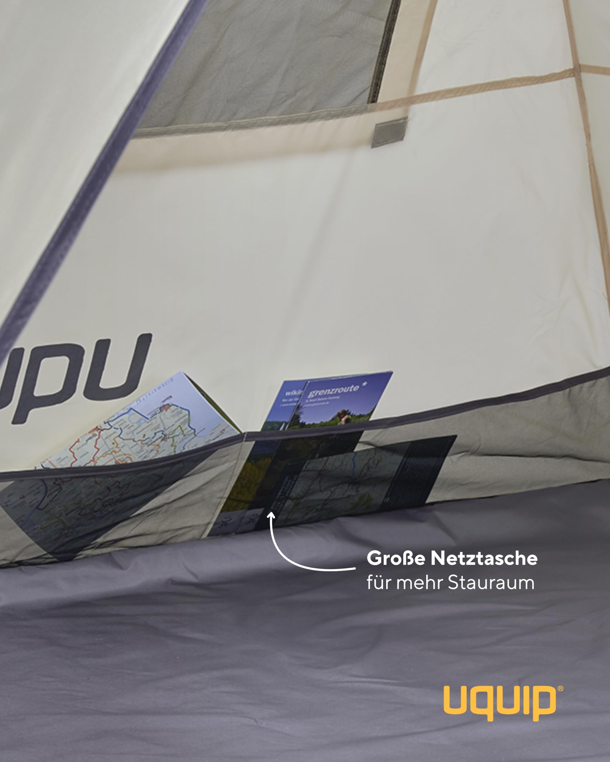 Uquip Strandmuschel Speedy XL Boulder I 170 x 115 x 230 cm I UPF 50+ Strandzelt zum Schutz vor Sonne, Wind & Regen I tragbares Beach Zelt mit Quick-Up System I ideal für Strand, Camping & Picknick