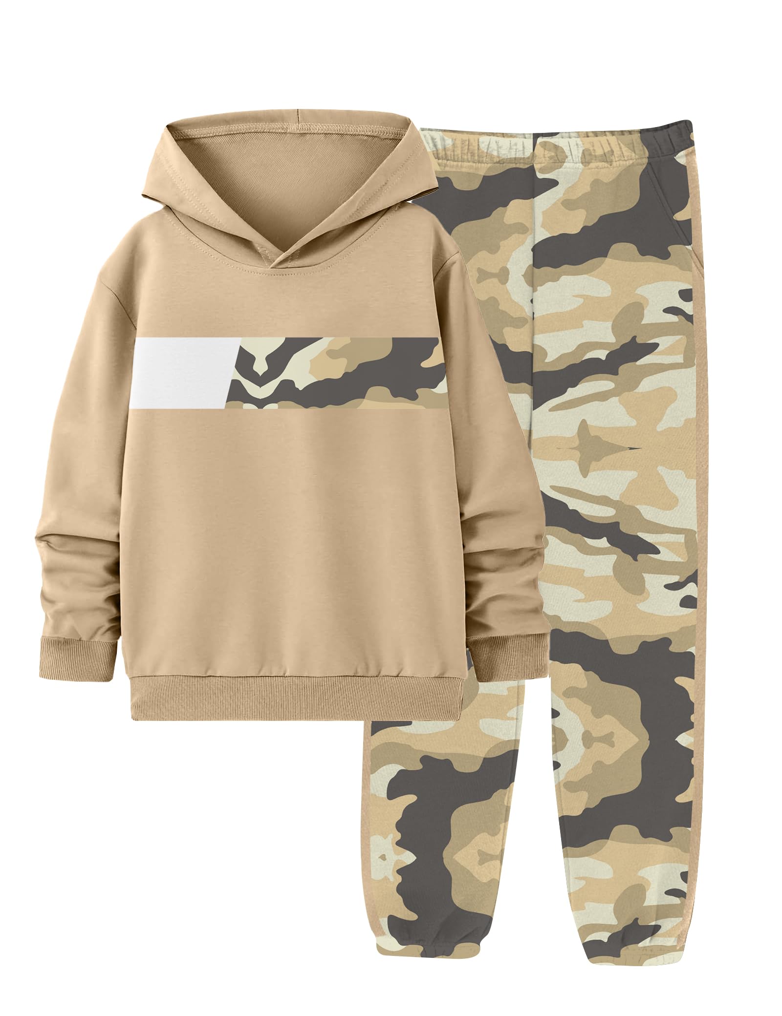 Boys Clothes Boy Outfits 2-Piece Long Sleeve Hoodie and Camouflage Pants Boys Fall Winter Clothes for 6-16 Years