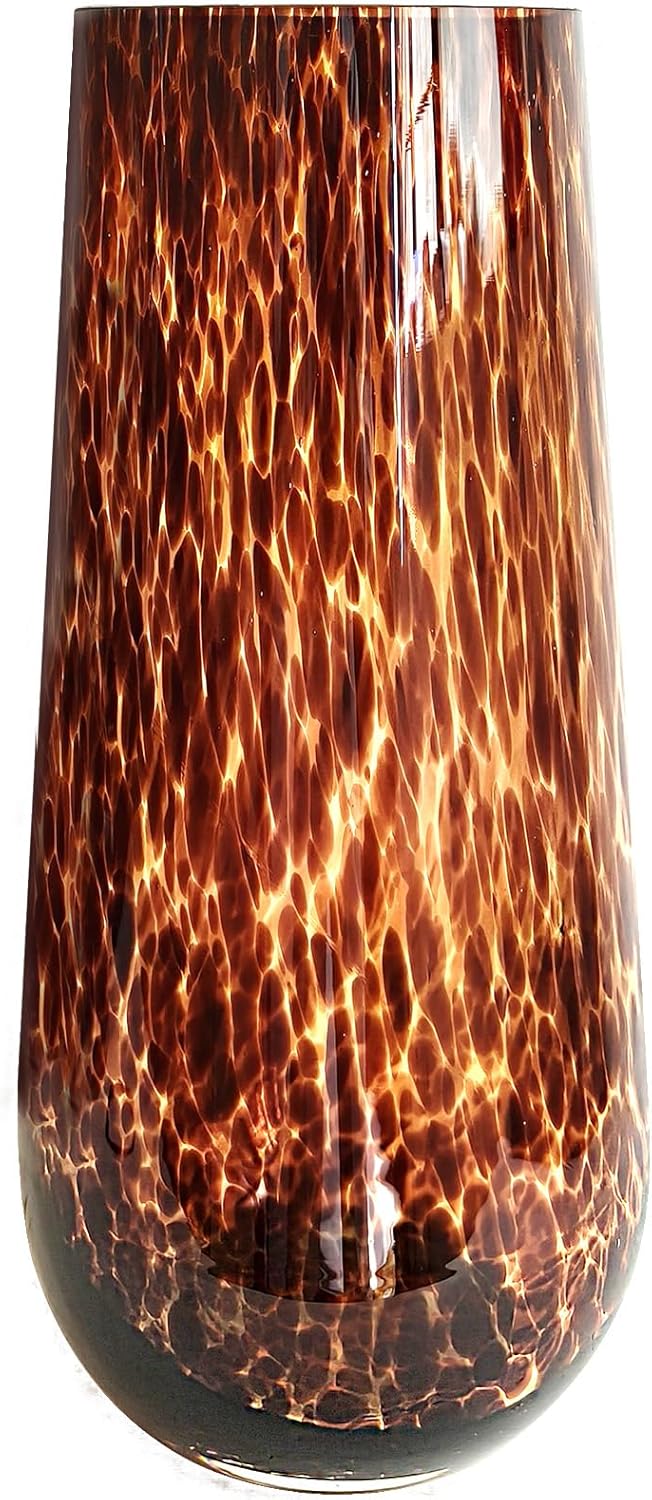 11.7" High Luxe Leopard Glass Vase — Unique Modern Amber Brown Centerpiece for Home Decor, Gifts & Everyday Elegance