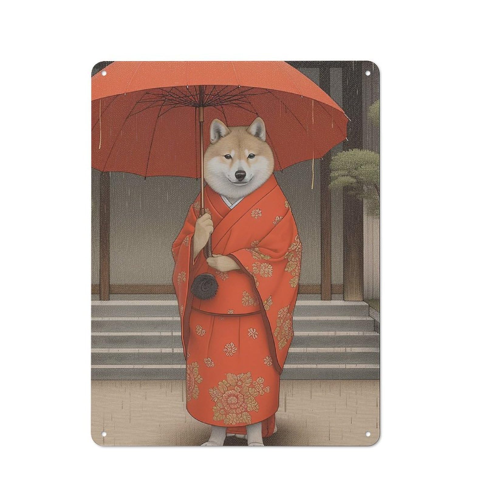Vintage Shiba Inu Geisha Bistro Metal Sign 40x30cm, Bistro Wall Plaque for Takeaway, Bar, Kitchen Or Counter Area