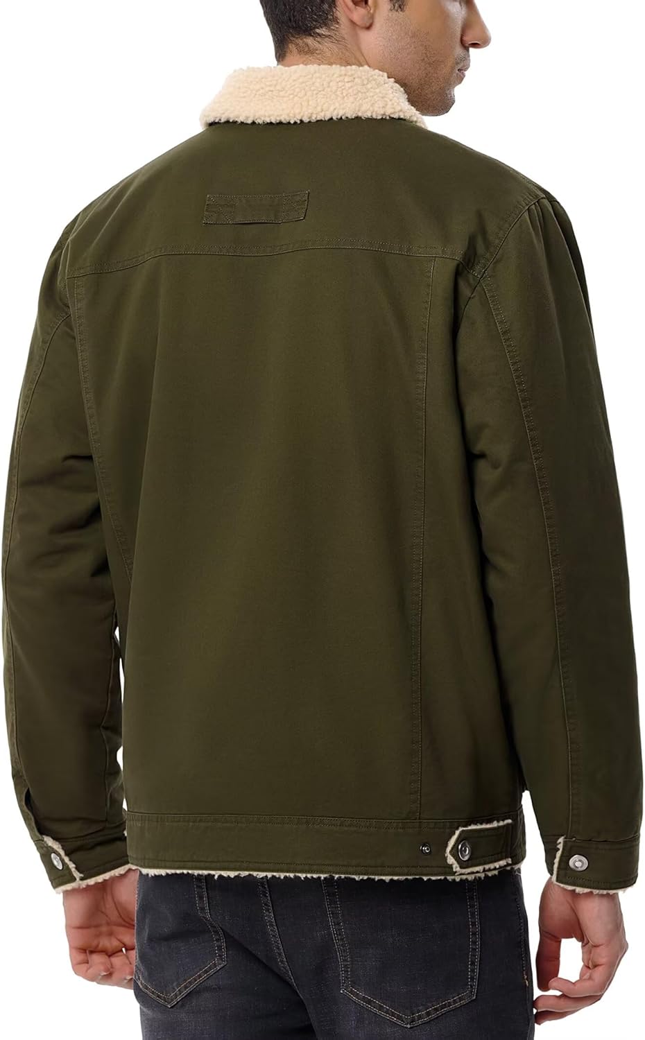 Men's Winter Fleece Lined Jacket Casual Thermal Trucker Coat Lightweight Cotton Cargo Work Jacket with Pockets for Fall - Image 6