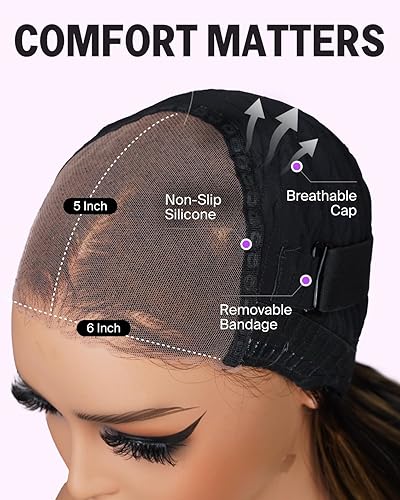 Miniatura 5 de MEGALOOK Pelucas de cabello humano con balayage sin pegamento, precortadas con reflejos, con cierre de 6 x 5, pelucas de cabello humano ondulado