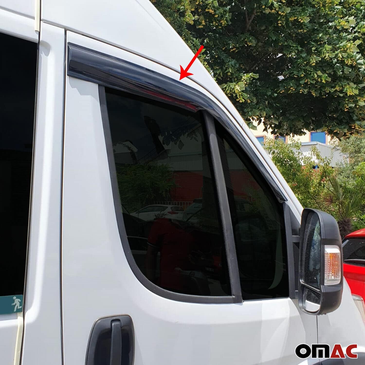 OMAC Rain Guards for RAM Promaster 2014-2023, Side Window Wind Deflector, Vent Visor, Sun Shade, Acrylic, 2 Pieces, Smoke Black