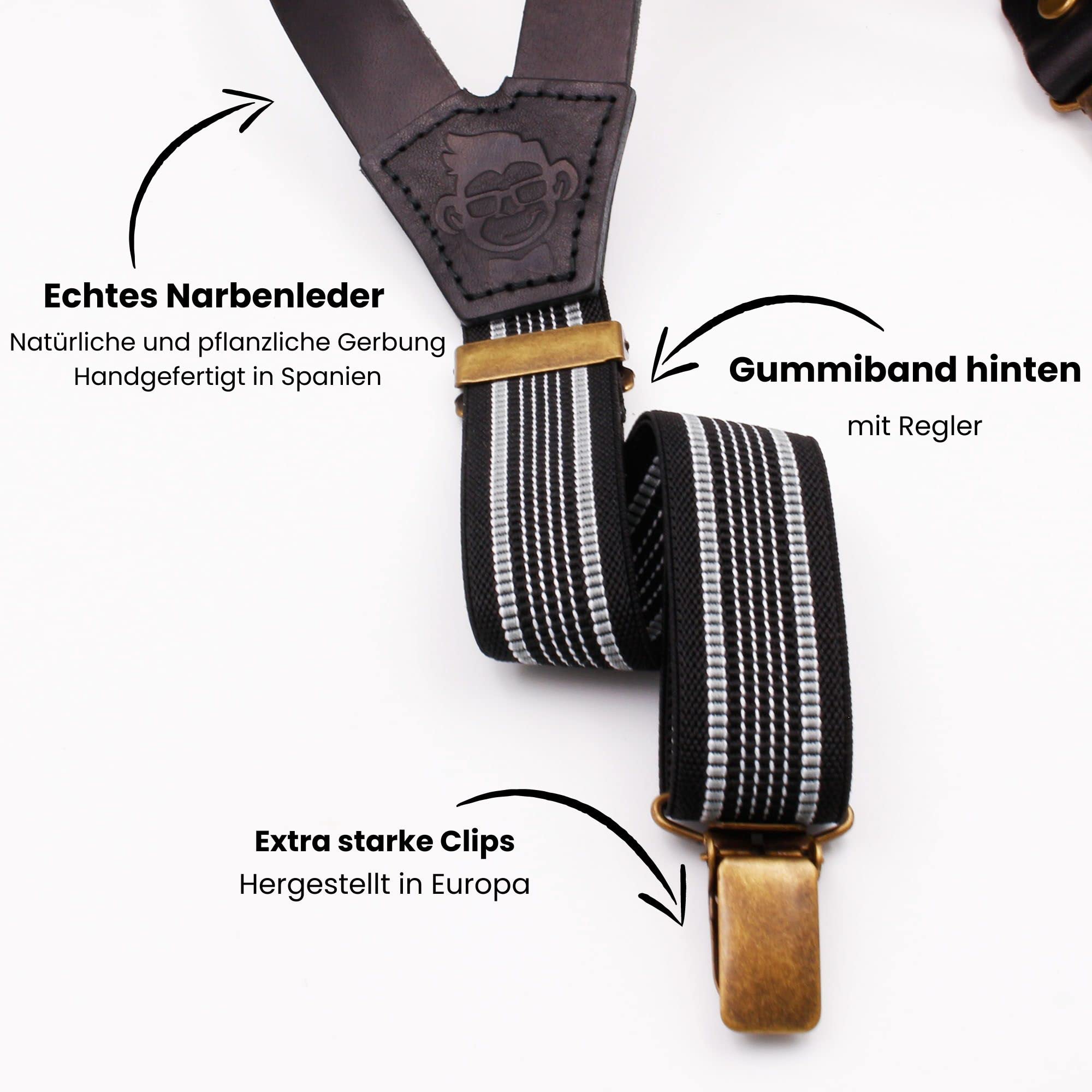 Lederhosenträger für Männer. Cooper Hosenträger für Vintage-Hosen. Lässige Herren Lederhosenträger, retro. Original Herren Hosenträger.