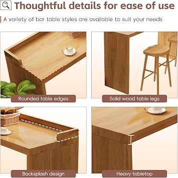 Narrow Solid Wood Bar Table, Rectangular Bar Height Table with Thick Solid Wood Top for Kitchen, Home Bar, Restaurant, Small Spaces