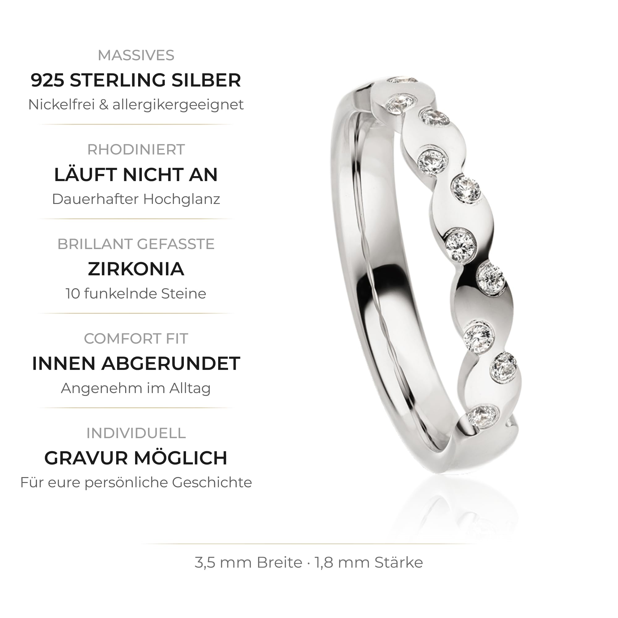 Kolibri Rings Damenring Silber 925 10 Zirkonia Steine Verlobungsring - Inkl. Gravur und Etui