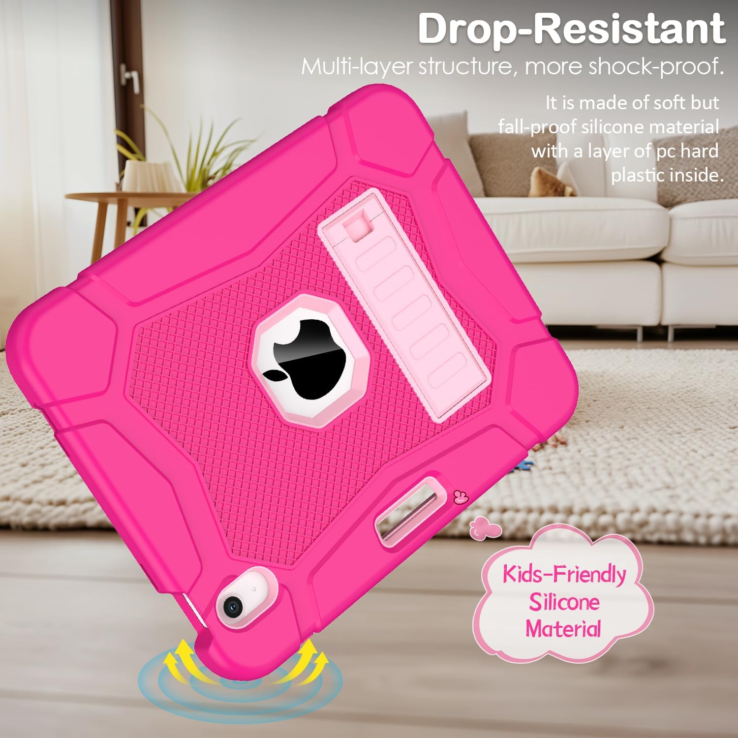 AVAWO Case for New iPad (A16) 11th Generation 11 Inch 2025, iPad 10th Generation 10.9" 2022, Heavy Duty Military Grade Shockproof Rugged Protective Cover with Stand for i Pad 11/10 Gen, Rose+Pink