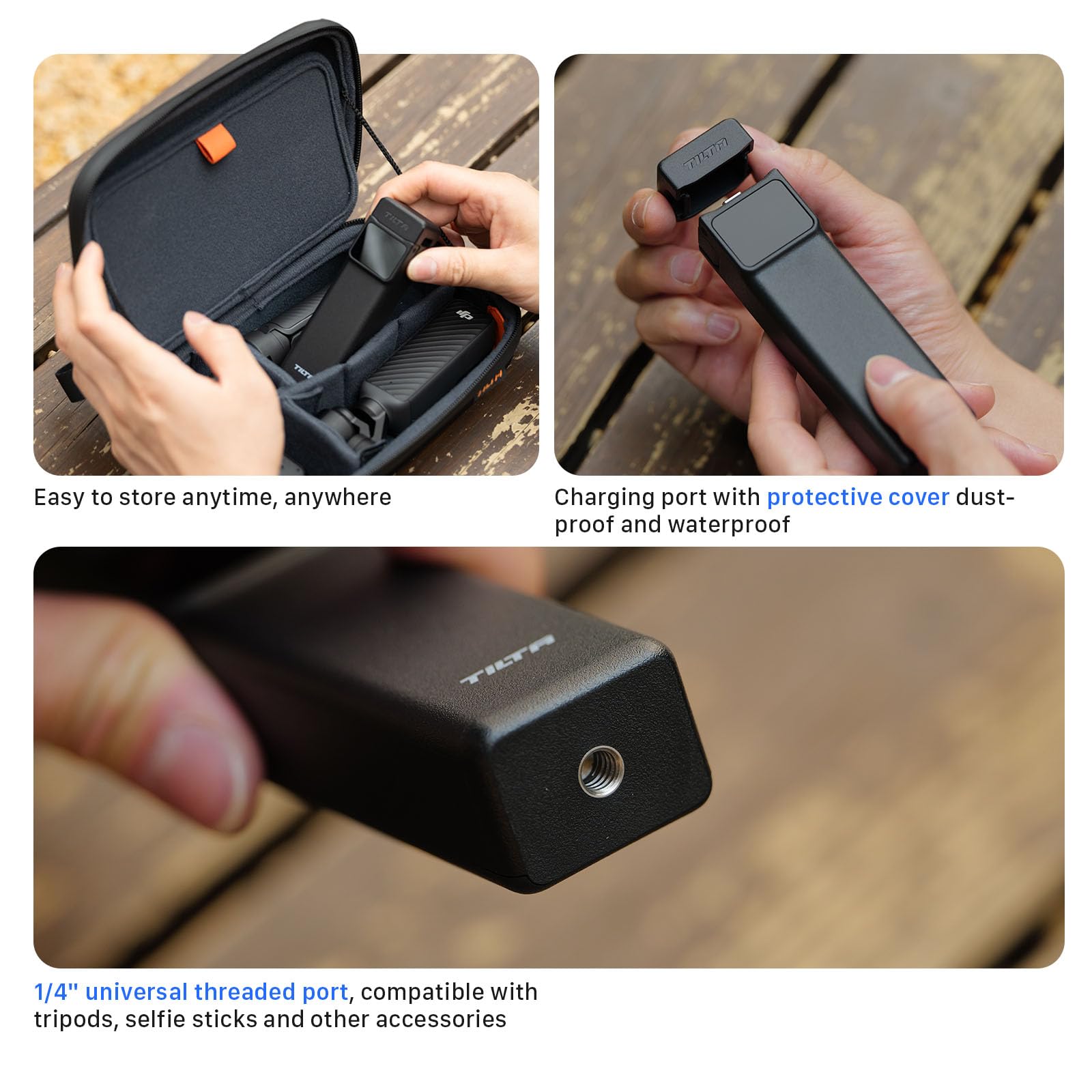 Tilta Pocket 4/3 Akkugriff für Dji osmo Pocket 4/3, 5000mAh Power bank, Power Grip mit USB-C-Ladung, 1/4"-Gewinde für Stativ/Selfie-Stick, Leicht und tragbar, Rutschfest, LED-Anzeige, TA-T96-PPB-B | LED-Smart-Display, USB-C-Ladung, mit Mini-Stativ, 0,6 cm