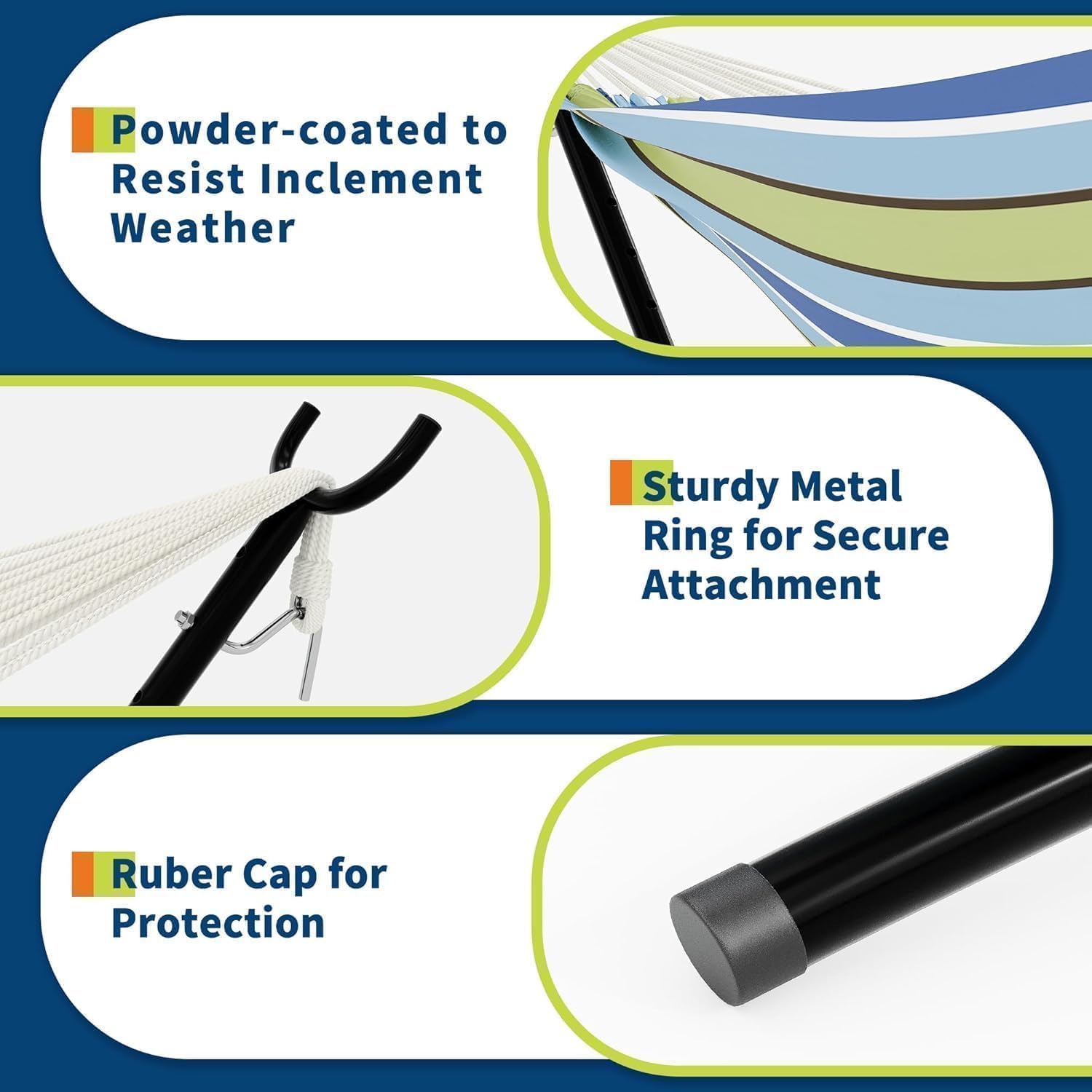 Double Hammock with Steel Stand, Outdoor Portable Hammocks Accommodates with 450Lb Capacity 2 People& Portable Carry Bag for Outside Camping Garden Yard,Blue Green