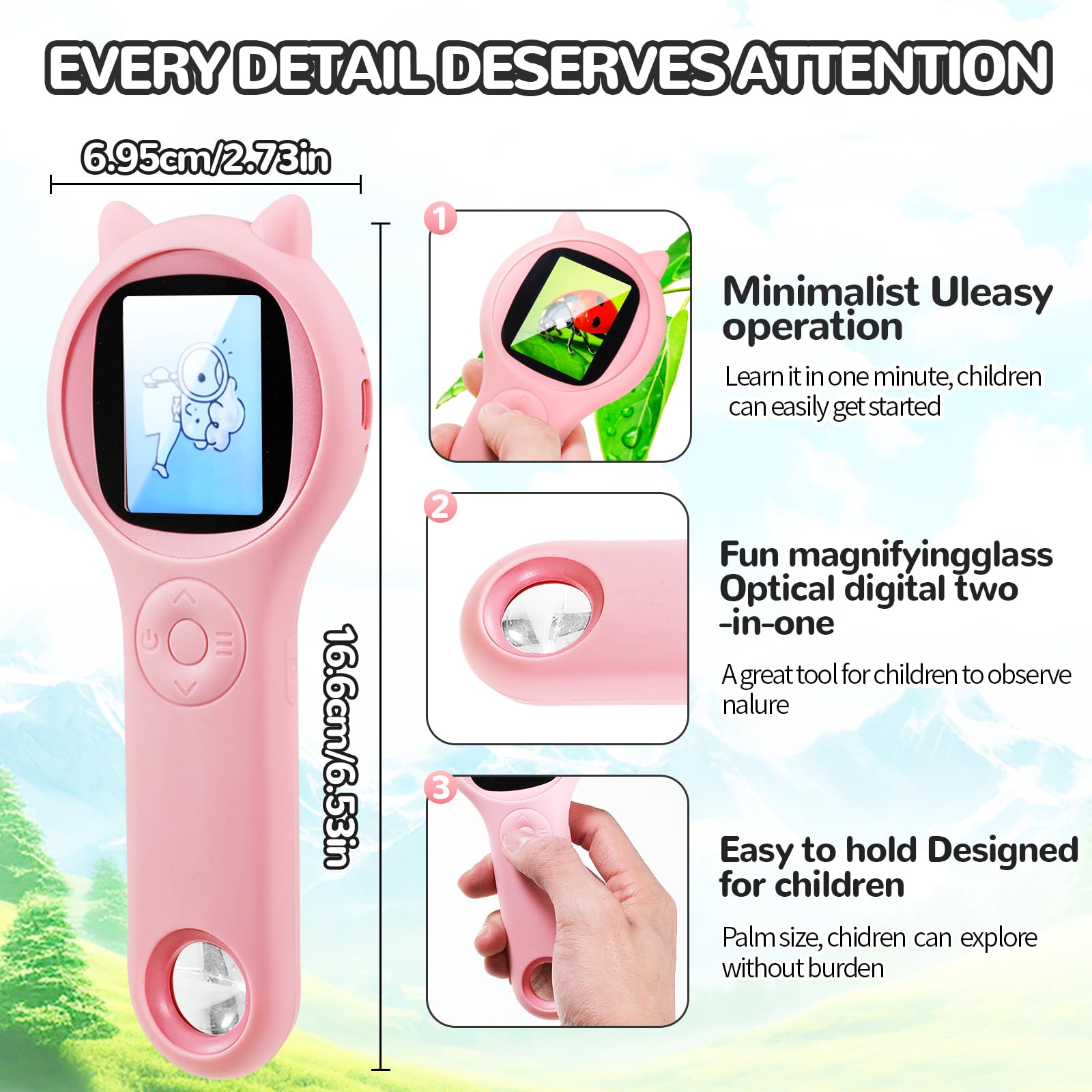 Pink Handheld Digital Microscope - Portable Mini Microscope Magnifying Glass for Kids Ages 3-12 - Image 4