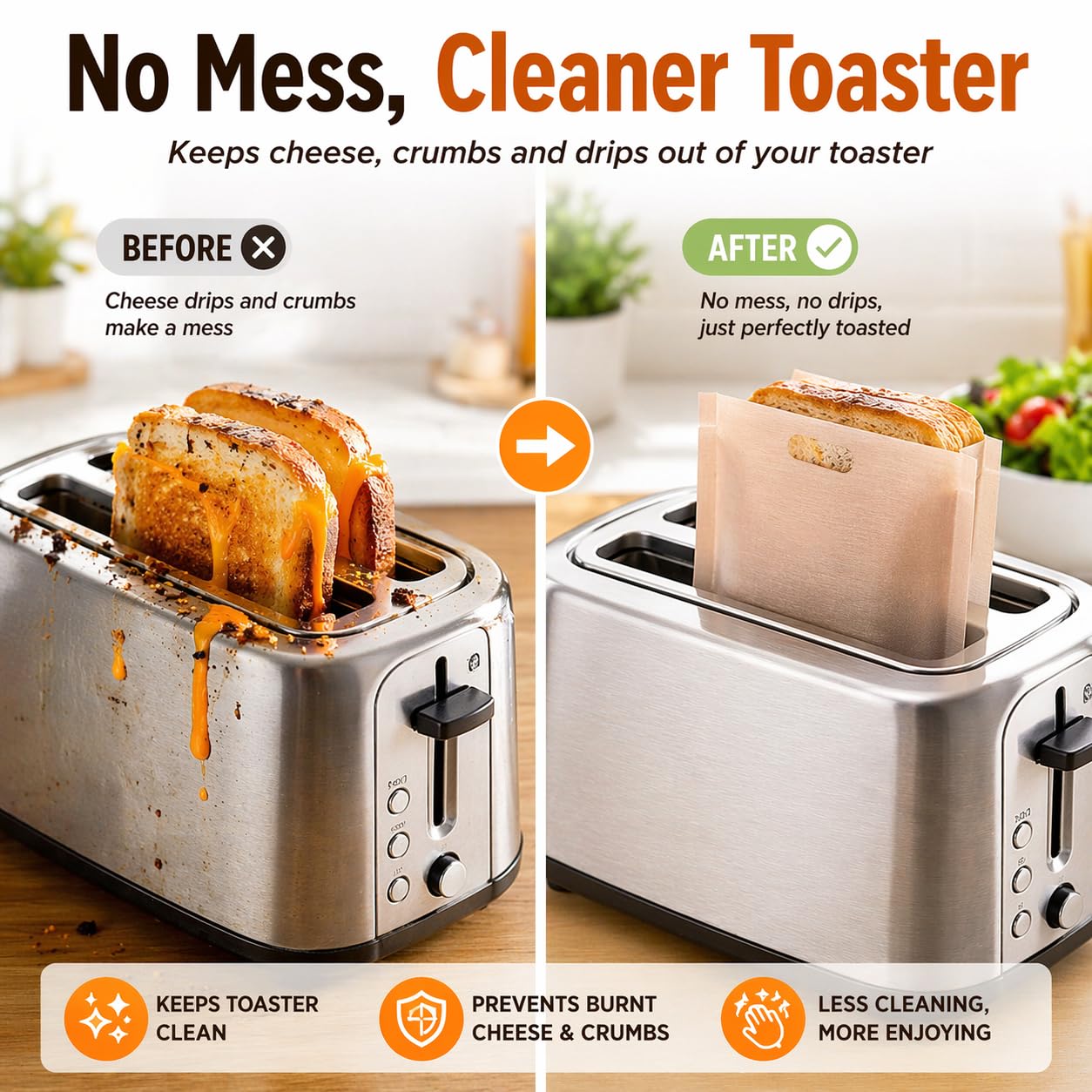 6 Confezioni Sacchetti Tostapane Riutilizzabili, Sacchetto per tostapane, Sacchetti per Toast, Bustine per Tostapane in Teflon, Panini, Pizza, Utilizzabili in Microonde, Forno, Grill